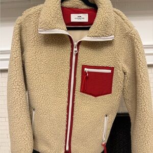Vintage Coach Sherpa Jacket with Red Accents